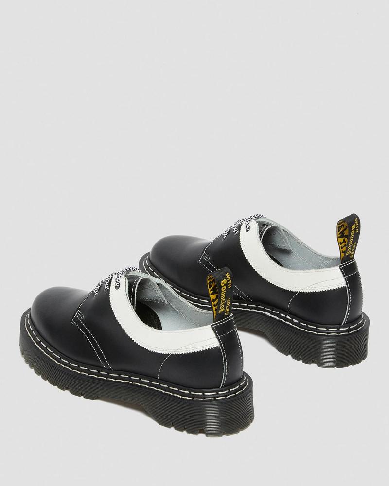 Black / White Women's Dr Martens 1461 Bex Smooth Contrast Leather Oxfords Shoes | CA 340AHK